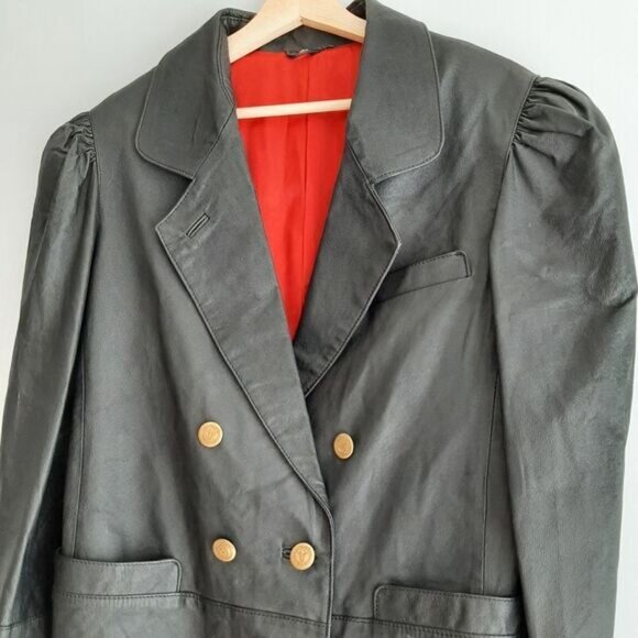VINTAGE Genuine Leather Jacket Blazer Pleated Shoulders Sz M | Eur 38 - Picture 4 of 16